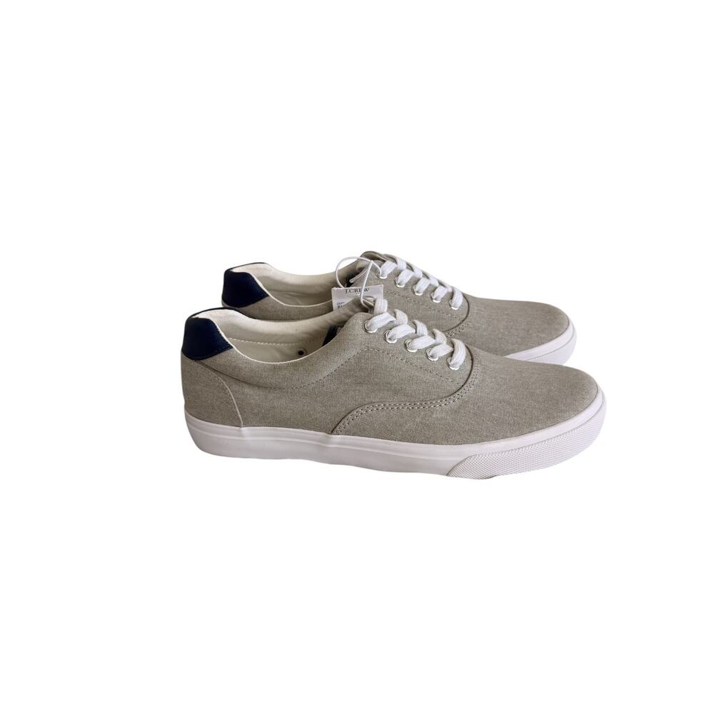 J.Crew BS135 Men Canvas Low Top Sneaker Lace Up Taupe Navy Size 10.5 NWT